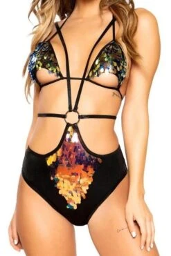 1pc Strappy Sequin Romper With O-Ring Detail -Coquettes Lingerie Store 1pc strappy sequin romper with o ring detail dancewear rompers roma dancewear sexyshoescom 3