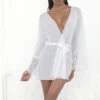 Mesh & Lace Cuff Robe -Coquettes Lingerie Store 24603 WHITE FS