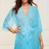 Baci Lingerie All Over Lace & Satin Robe -Coquettes Lingerie Store All Over Lace Satin Robe Gowns Robes Baci Lingerie Blue SEXYSHOES COM