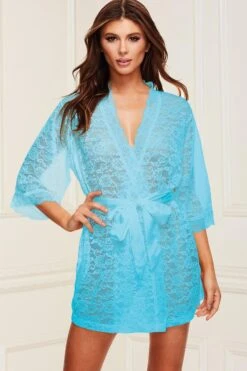 Baci Lingerie All Over Lace & Satin Robe