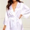 Baci Lingerie All Satin Robe -Coquettes Lingerie Store All Satin Robe Gowns Robes Baci Lingerie White SEXYSHOES COM
