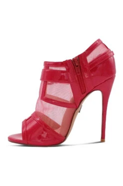 Mesh Open Toe Stiletto Bootie With Buckle -Coquettes Lingerie Store BABE303 RED Left