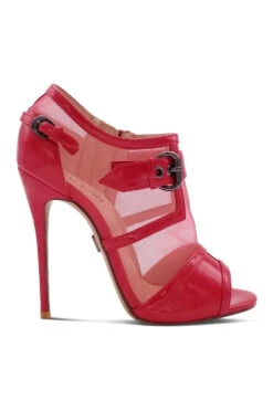 Mesh Open Toe Stiletto Bootie With Buckle -Coquettes Lingerie Store BABE303 RED Right