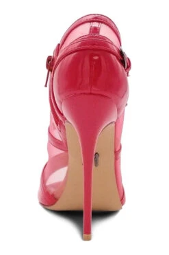 Mesh Open Toe Stiletto Bootie With Buckle -Coquettes Lingerie Store Babe303 RED back