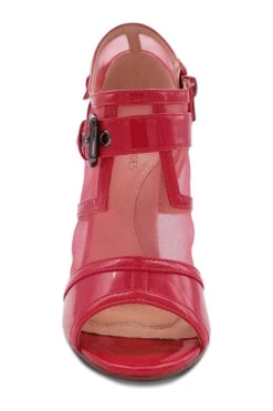 Mesh Open Toe Stiletto Bootie With Buckle -Coquettes Lingerie Store Babe303 RED front