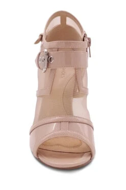 Mesh Open Toe Stiletto Bootie With Buckle -Coquettes Lingerie Store Babe303 bone front