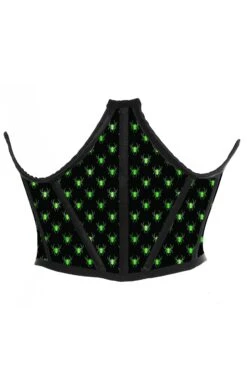 Black & Green Spiders Satin Open Cup Waist Cincher