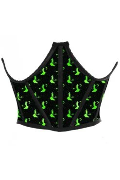 Black & Green Witches Satin Open Cup Waist Cincher