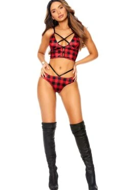 Buffalo Plaid Print Cami Top With Deep V -Coquettes Lingerie Store Buffalo Plaid Print Cami Top With Deep V Lingerie Sets Elegant Moments SEXYSHOES COM 3