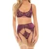 Lace & Satin Bra With Matching Built-In Panty Garter Set -Coquettes Lingerie Store Delicate Lace 2 Pc Set With Satin Inserts And Ring Details Lingerie Sets Oh La La Cheri Purple SEXYSHOES COM