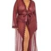Plus Size Eyelash Lace Floor Length Robe With Satin Sash -Coquettes Lingerie Store Eyelash Lace Floor Length Robe With Satin Sash Gowns Robes Oh La La Cheri Red SEXYSHOES COM