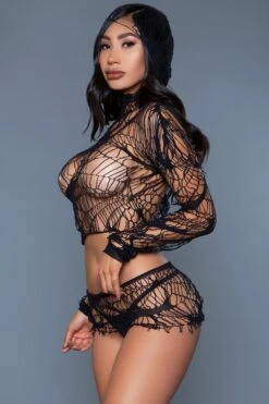 Hooded Long Sleeve Net Set -Coquettes Lingerie Store Hooded Long Sleeve Net Set Dancewear Sets BeWicked Black SEXYSHOESCOM 3
