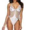 Sparkle Mesh One Piece 1 Piece Bodysuit -Coquettes Lingerie Store K2002 SLV F