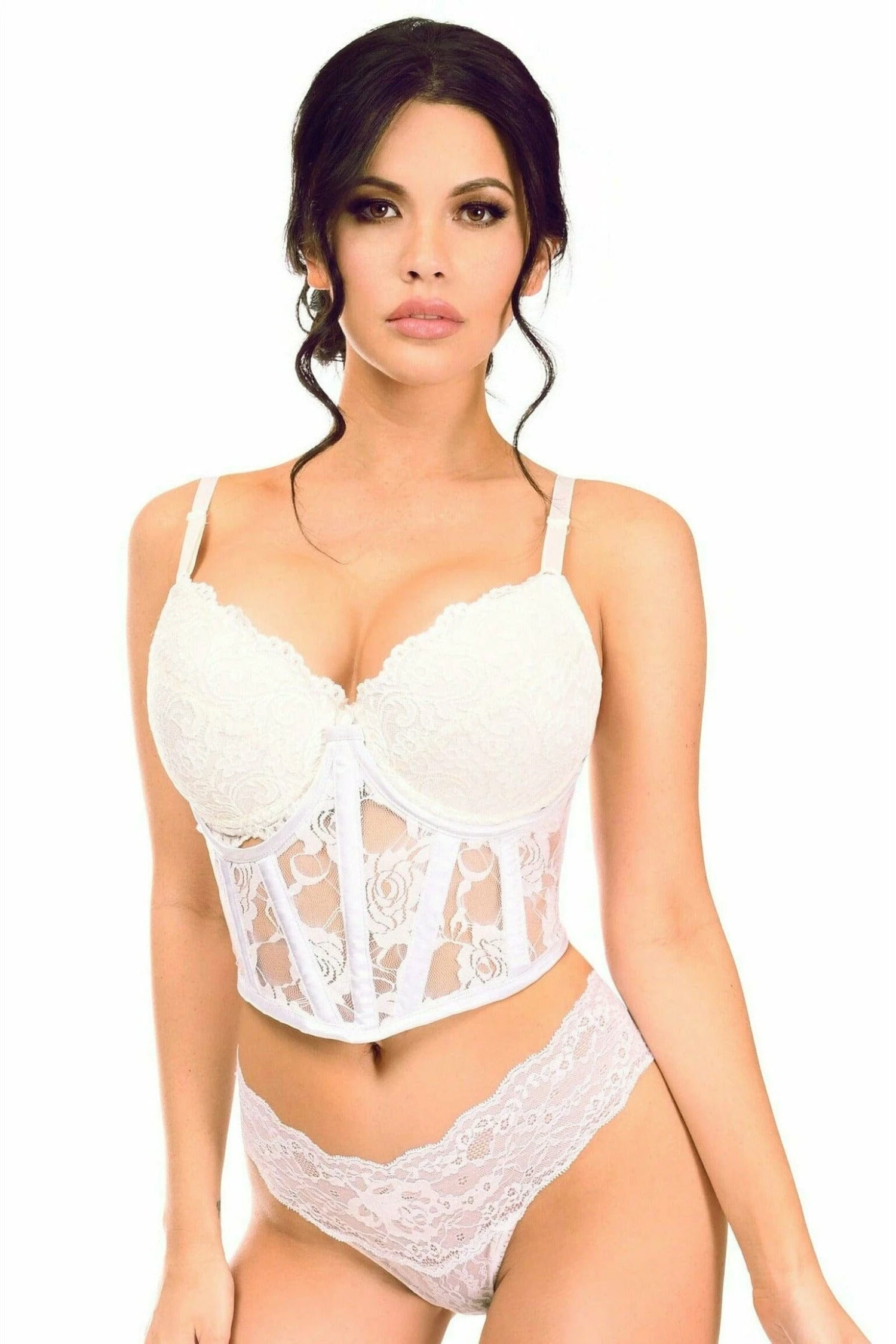 Lavish White Sheer Lace Underwire Waist Cincher Corset 3 Lavish White Sheer Lace Underwire Waist Cincher Corset