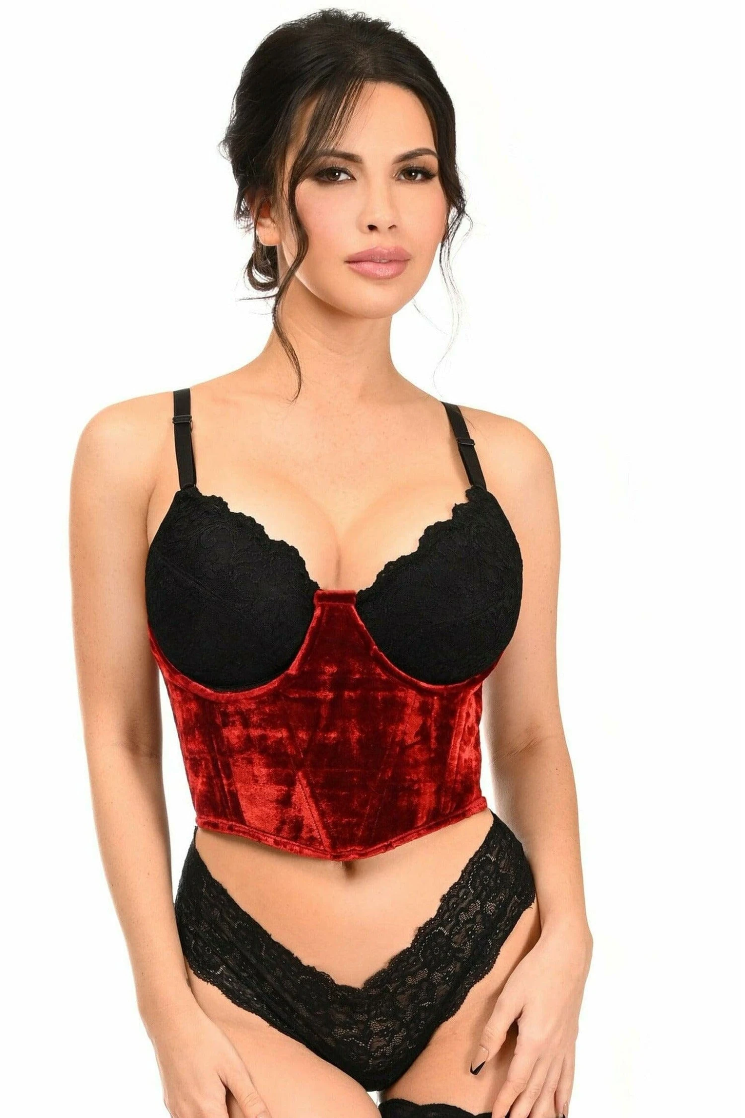 Lavish Red Velvet Underwire Waist Cincher Corset 3 Lavish Red Velvet Underwire Waist Cincher Corset