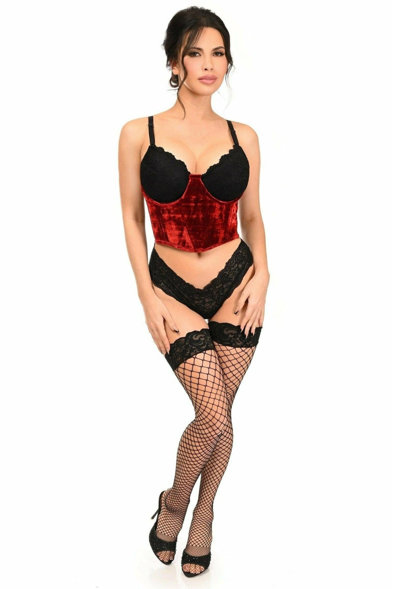 Lavish Red Velvet Underwire Waist Cincher Corset 5 Lavish Red Velvet Underwire Waist Cincher Corset - Image 3