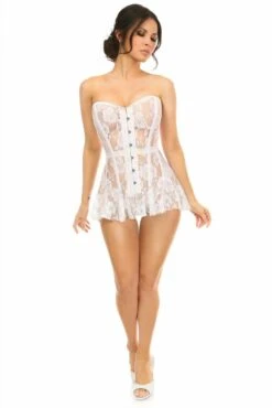 Lavish White Sheer Lace Corset Dress -Coquettes Lingerie Store LV 1411c 7bc2e903 c0bb 45da 9eab faf4d375b938