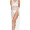 Coquette Lace Long Gown Full Underwire Cups With Side High Slit -Coquettes Lingerie Store Lace Long Gown Full Underwire Cups With Side High Slit Gowns Robes Coquette White SEXYSHOES COM