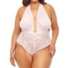 Plus Size Mesh V-Plunge Halter Teddy -Coquettes Lingerie Store Mesh Plunge Halter Teddy Teddies Oh La La Cheri Pink SEXYSHOES COM