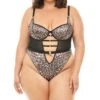 Plus Size Leopard Satin With Mesh Paneling Teddy -Coquettes Lingerie Store Mold Cup Underwire Teddy With Leopard Print Satin And Mesh Paneling Teddies Oh La La Cheri Animal SEXYSHOES COM
