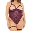 Plus Size Cutout Triangle Top Teddy And Garter Stays -Coquettes Lingerie Store Open Shelf Cup Teddy With Open Gusset And Attached Decorative Garter Stays Teddies Oh La La Cheri Purple SEXYSHOES COM
