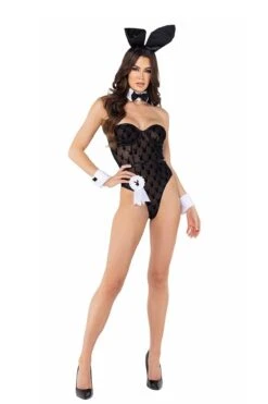 Playboy Bunny Flocked Bodysuit Costume -Coquettes Lingerie Store Playboy Bunny Flocked Bodysuit Costume Bunny Costumes Roma Costumes SEXYSHOESCOM 3