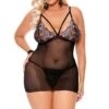 Plus Size Mesh Scalloped Lace Babydoll -Coquettes Lingerie Store Plus Size Mesh Scalloped Lace Babydoll Babydolls Elegant Moments Black SEXYSHOES COM