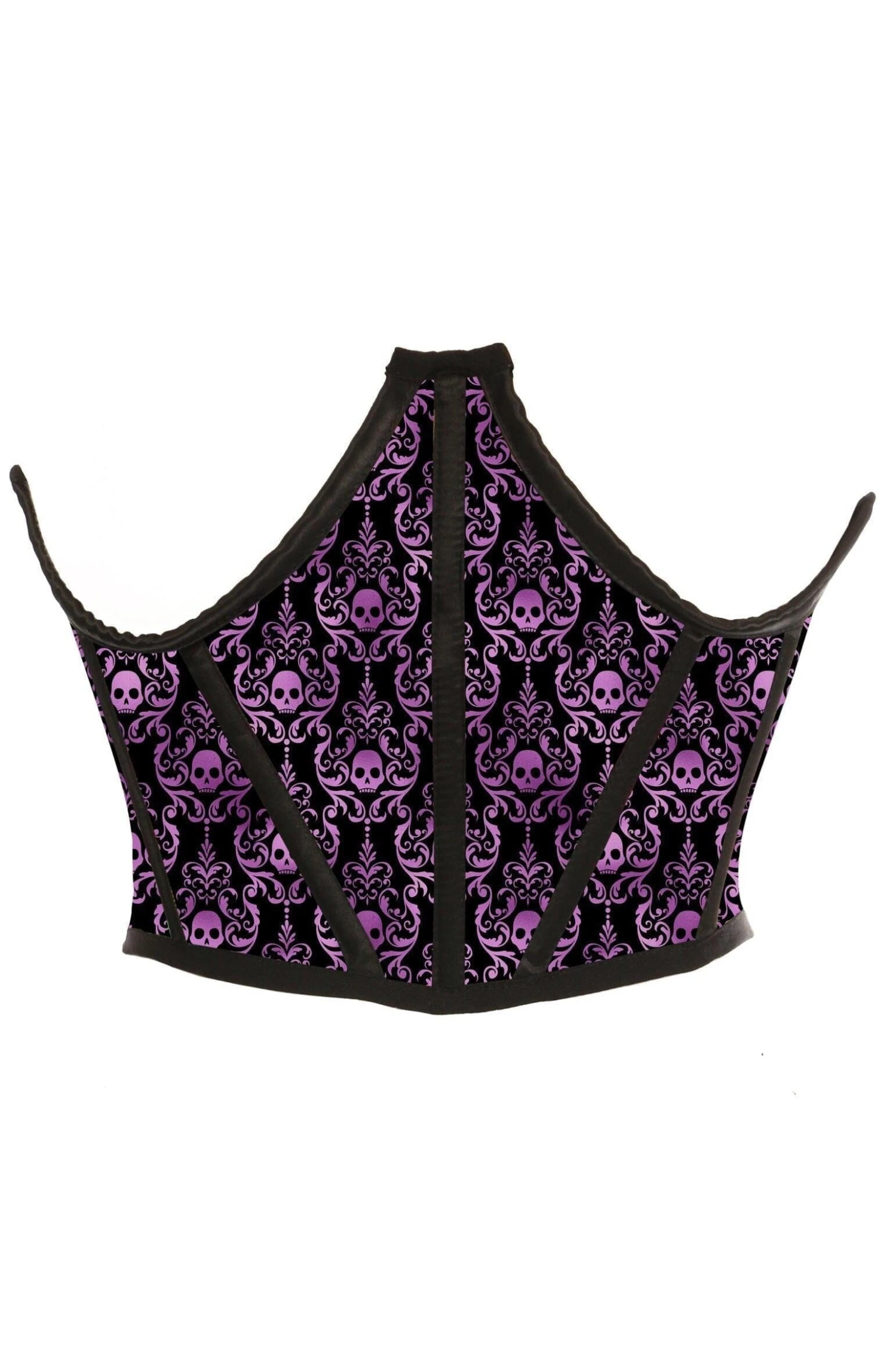 Purple & Black Skull Satin Open Cup Waist Cincher 3 Purple & Black Skull Satin Open Cup Waist Cincher