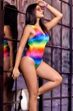 Rainbow Colored Criss Cross Back Bodysuit -Coquettes Lingerie Store Rainbow Colored Criss Cross Back Bodysuit Bodysuits Mapale SEXYSHOESCOM 3