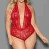Red Hot Deep V-Plunge Halter Teddy -Coquettes Lingerie Store Red Hot Deep V Plunge Halter Teddy Teddies Escante Red SEXYSHOES COM