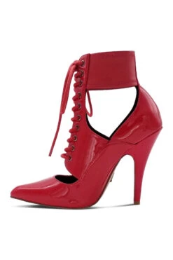 Lace Up Ankle Bootie With Stretch Ankle Cuff -Coquettes Lingerie Store Sexy102 RED left