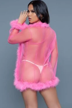 Sheer Marabou Robe -Coquettes Lingerie Store Sheer Marabou Robe Gowns Robes BeWicked Pink SEXYSHOES COM 2