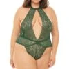 Plus Size Lace Collared Teddy With Front Keyhole & Open Back -Coquettes Lingerie Store Soft Lace Collared Teddy With Front Keyhole And Open Back Teddies Oh La La Cheri Green SEXYSHOES COM