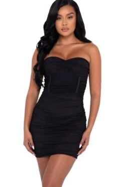 Tube Ruched Mesh Mini Dress