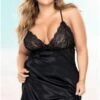 V Neckline With Lace Bra Cups And Side Slits Babydoll | Plus Size -Coquettes Lingerie Store V Neckline WLace Bra Cups and Side Slits Babydoll Babydolls Mapale Black SEXYSHOESCOM