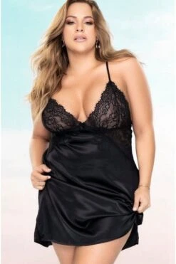 V Neckline With Lace Bra Cups And Side Slits Babydoll | Plus Size
