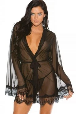 Eyelash Lace And Mesh Short Robe