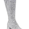 GOGO-G Costume Boot | Silver Glitter -Coquettes Lingerie Store gogo g costume boot silver glitter knee boots ellie shoes sexyshoescom