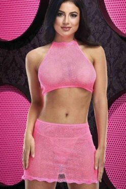 Jacquard Crop Top And Skirt Set